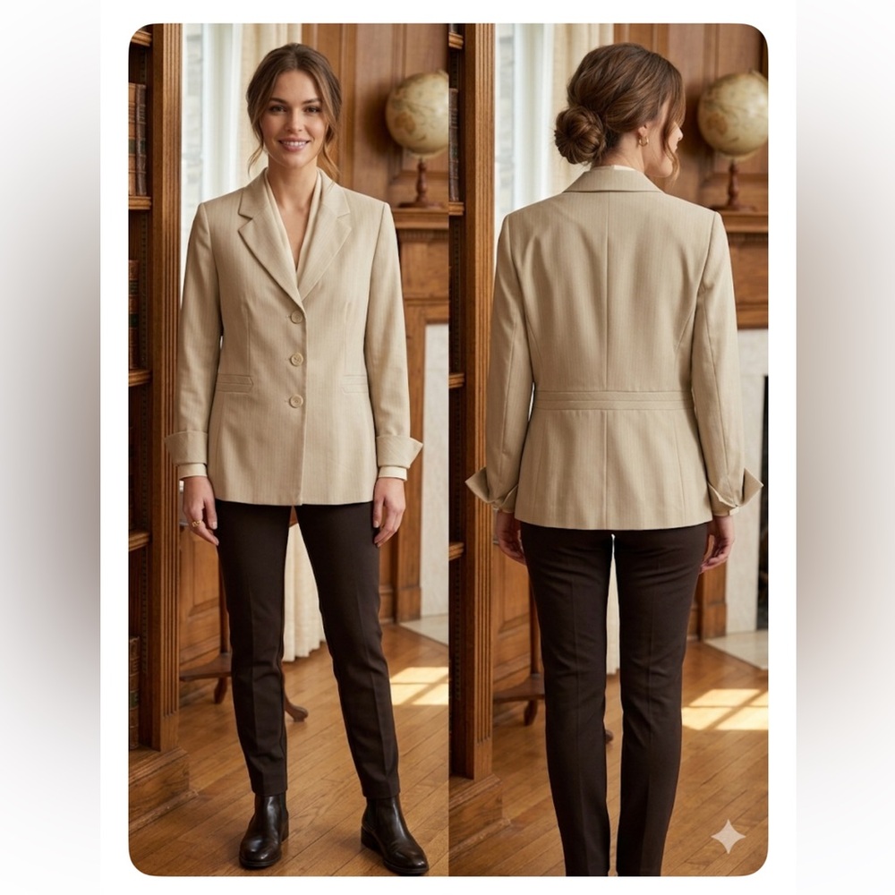 Evan-Picone Beige Pinstripe Suit Blazer Jacket - Women's Size 16 - Professional